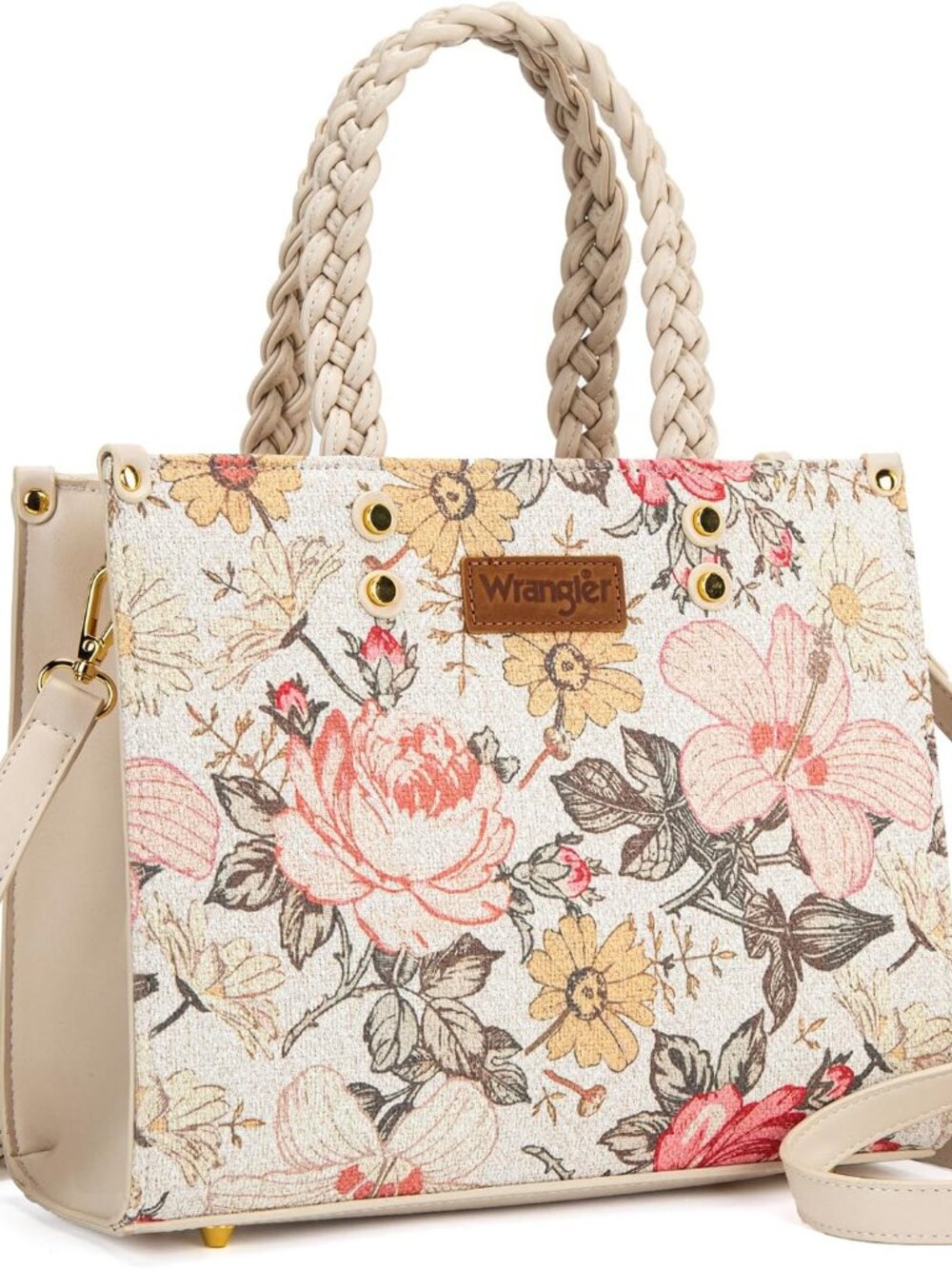 Wrangler Tote Bag for Women, Floral Print Braided Tote Purse,Western Tote Handba